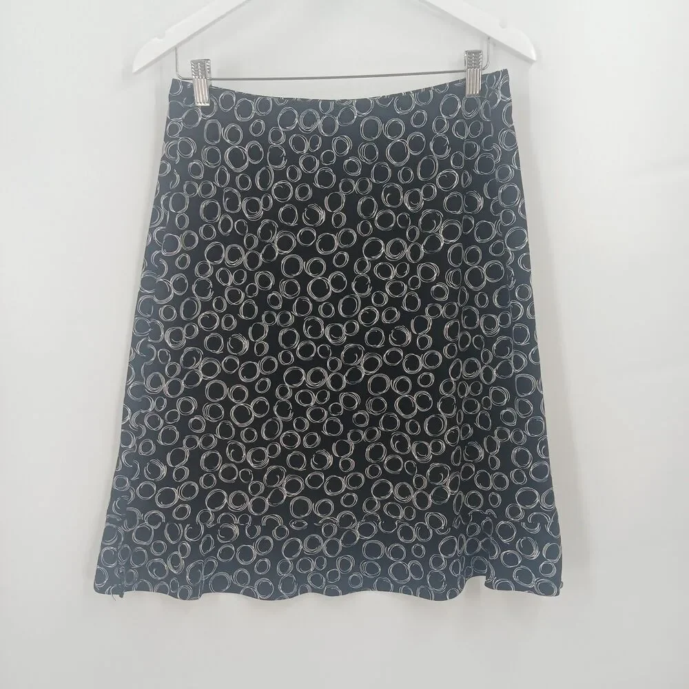 womans george black O print pattern midi skirt size large summer 90s aesthetic